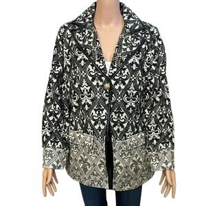 Chicos Tapestry Topper Jacket Medium/1 Damask Print Beaded Cotton Blend Boho
